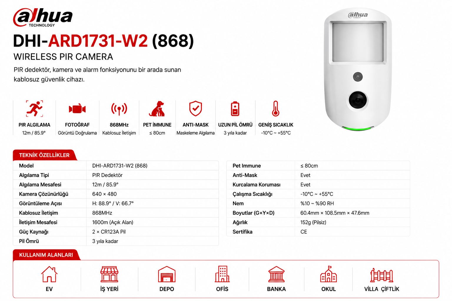 DAHUA DHI-ARD1731-W2 (868) WİRELESS PIR CAMERA DAHUA DHI-ARD1731-W2 (868) WİRELESS PIR CAMERA
