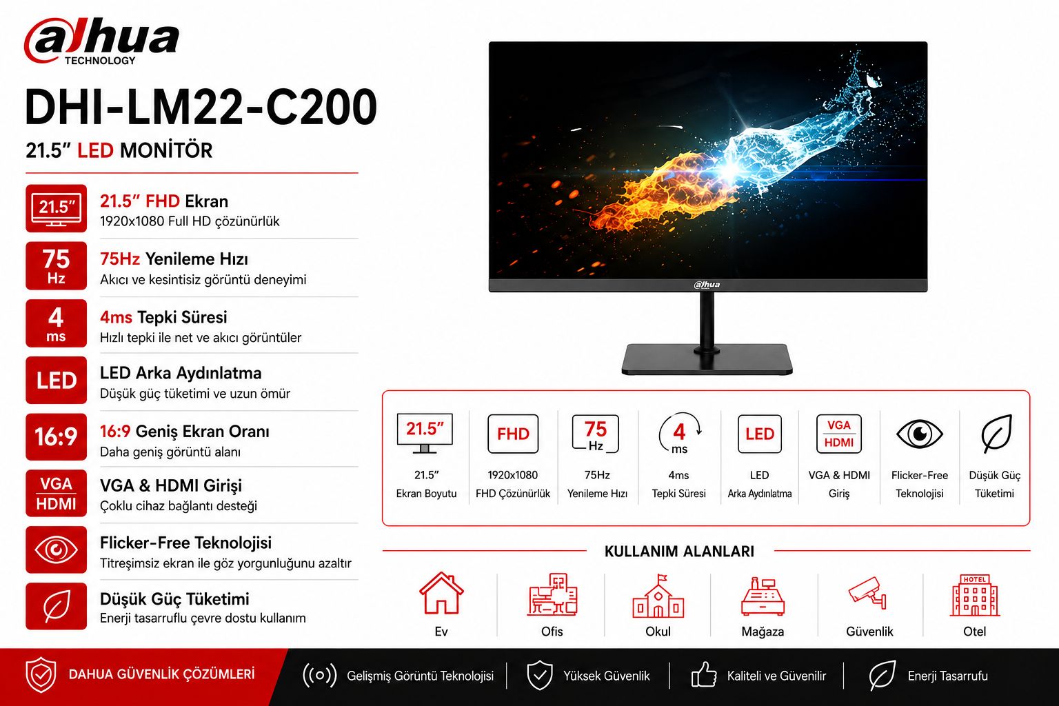 DAHUA DHI-LM22-C200 21.5" 4MS 75HZ 1920x1080 FHD VGA HDMI LED MONİTÖR DAHUA DHI-LM22-C200 21.5" 4MS 75HZ 1920x1080 FHD VGA HDMI LED MONİTÖR