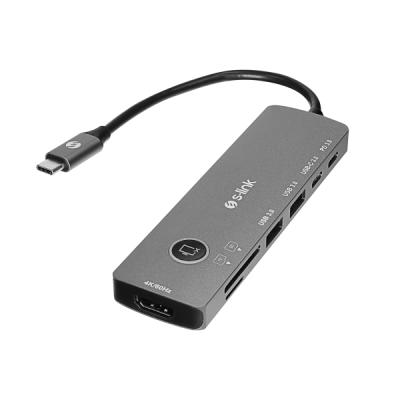 S-LINK SW-U707 HDMI ONOFF GRİ METAL 7 IN 1 2*USB 3.0, 1*TYPE-C 3.1, 1*PD, 1* HDMI 4K60HZ, SD VE TF TYPE C HUB ADAPTÖR