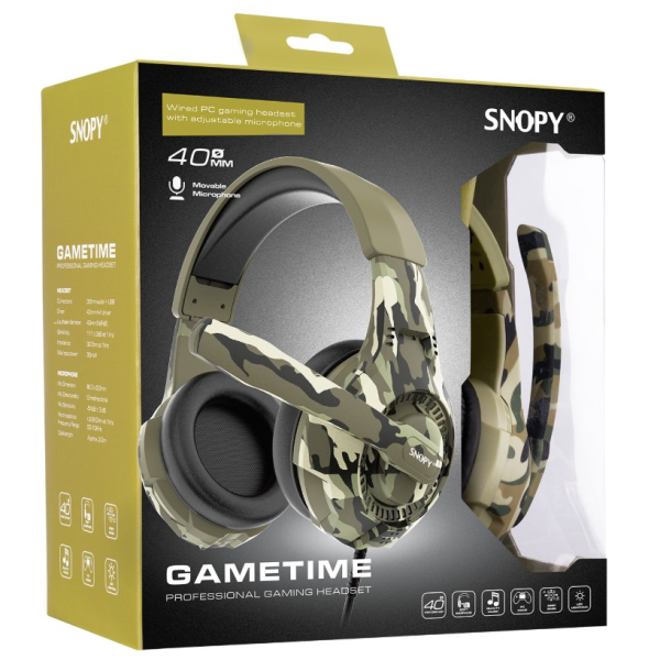 SNOPY SN-8800 GAMETIME KAMUFLAJ DESENLİ PC 3,5M PS4-XBOX-MOBILE GAMING OYUNCU MİKROFONLU KULAKLIK